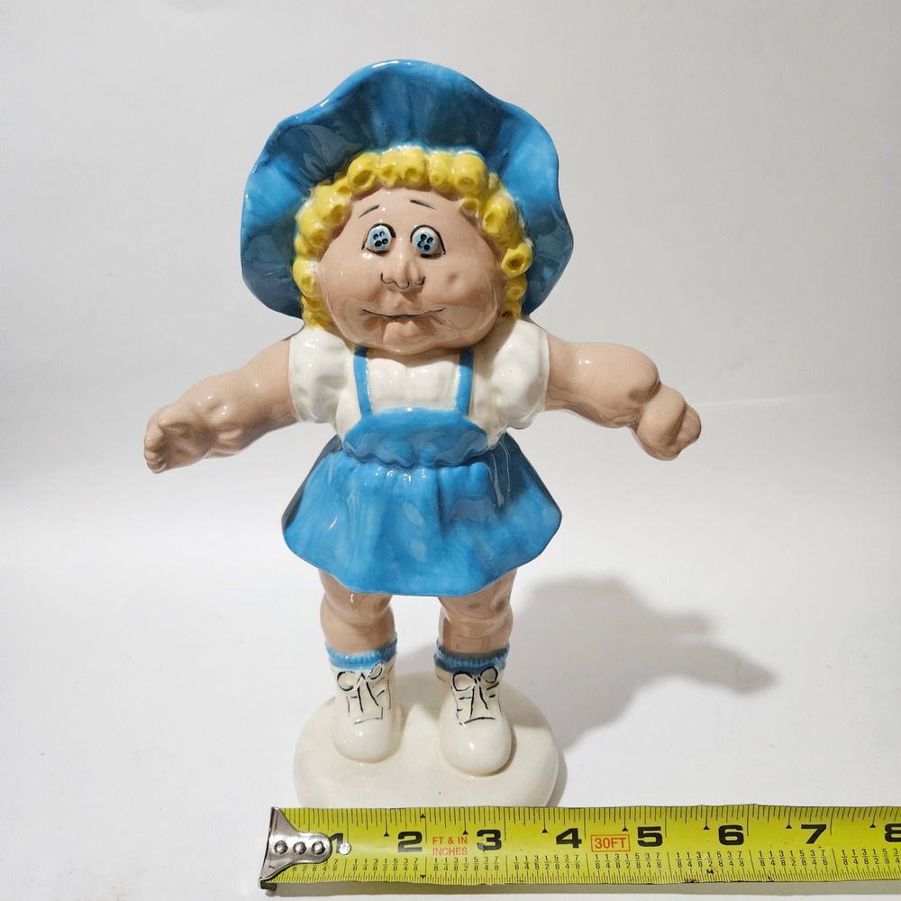Vintage 1984 F&F Molds Ceramic Girl Figurine Blue Hat Jumper Cabbage Patch Style - Picture 5 of 8